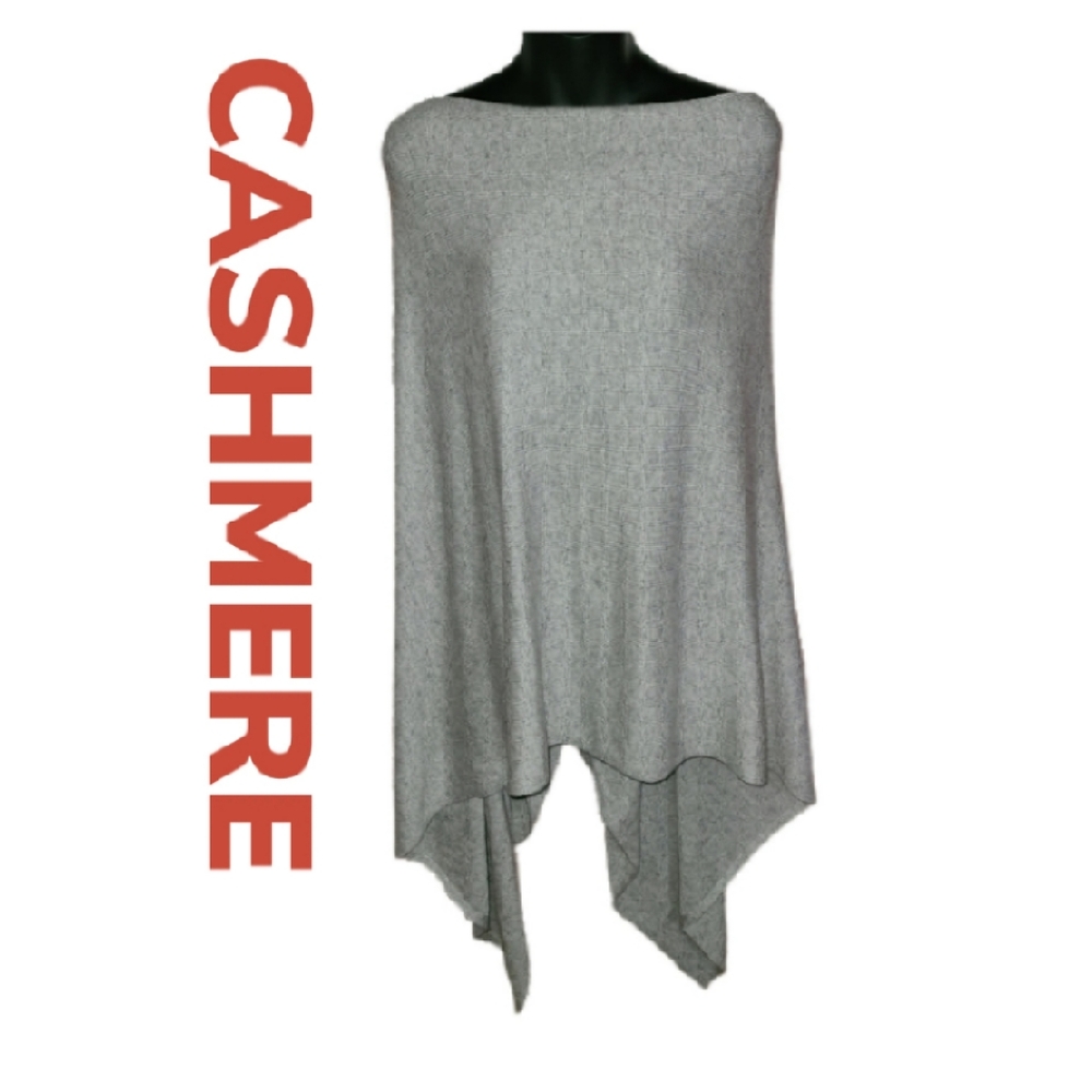 PURE GRAY CASHMERE PONCHO HAND MADE IN NEPAL